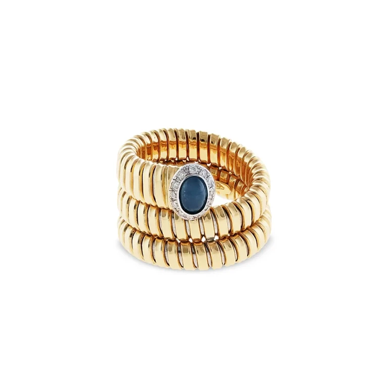 18K Yellow Gold Via Giardino Blue Sapphire & Diamond Tubogas Wrap Ring