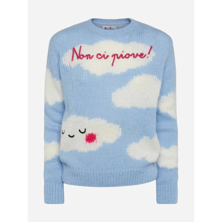 MC2 Saint Barth Woman Crewneck Soft Sweater With Non Ci Piove Embroidery
