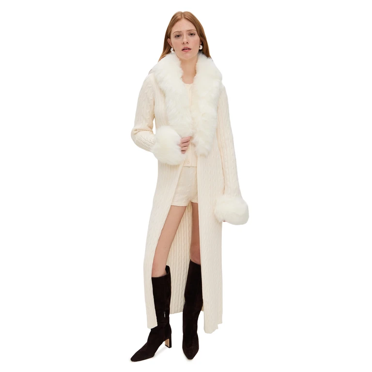 Show Me Your Mumu Stormi Cardigan Snow Cable Knit With Faux Fur XS