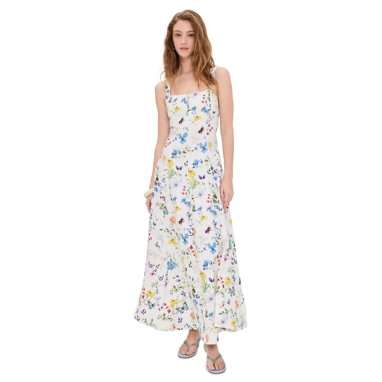 ALICE + OLIVIA Polly Seamed Maxi Dress Twisting Vines Off White 8