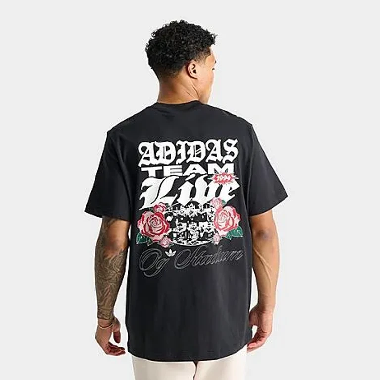 adidas Men's Roses Graphic T-Shirt in Black/Iron Grey Size: Small