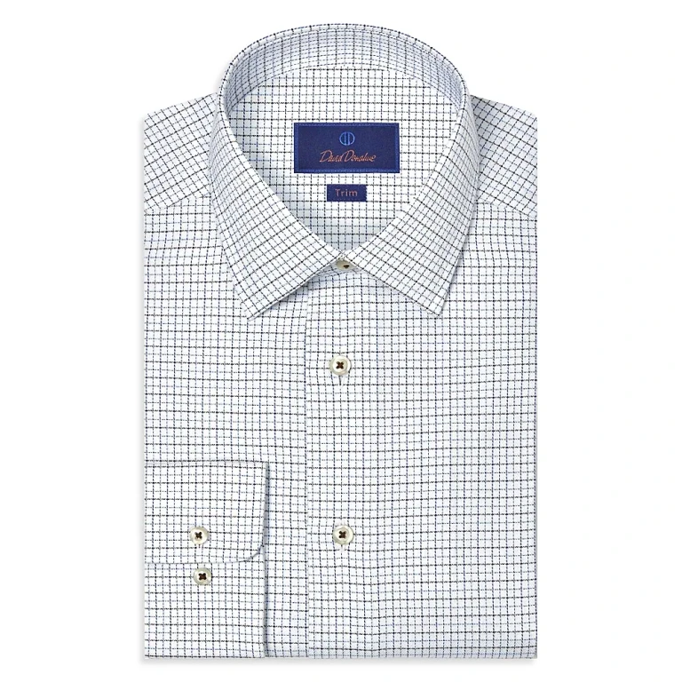 David Donahue Trim Fit Textured Herringbone Check Dress Shirt