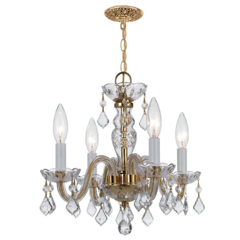 Traditional Crystal 4-Light 12" Mini Chandelier in Polished Brass with Clear Spectra Crystals