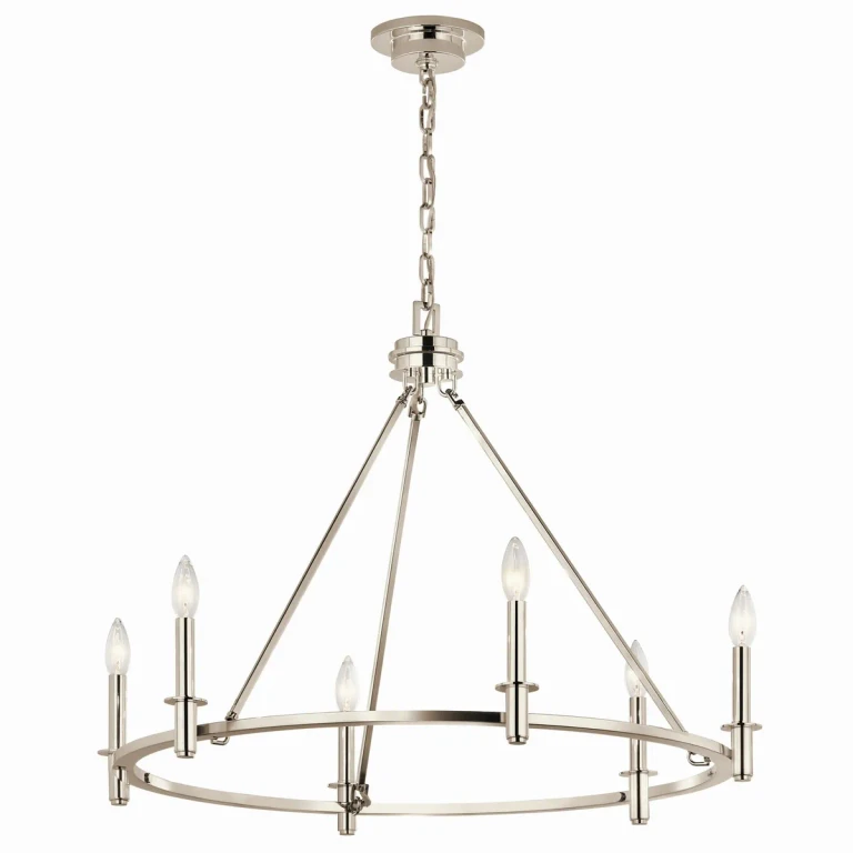 Polished Nickel Six Light Chandelier from the Carrick Collection