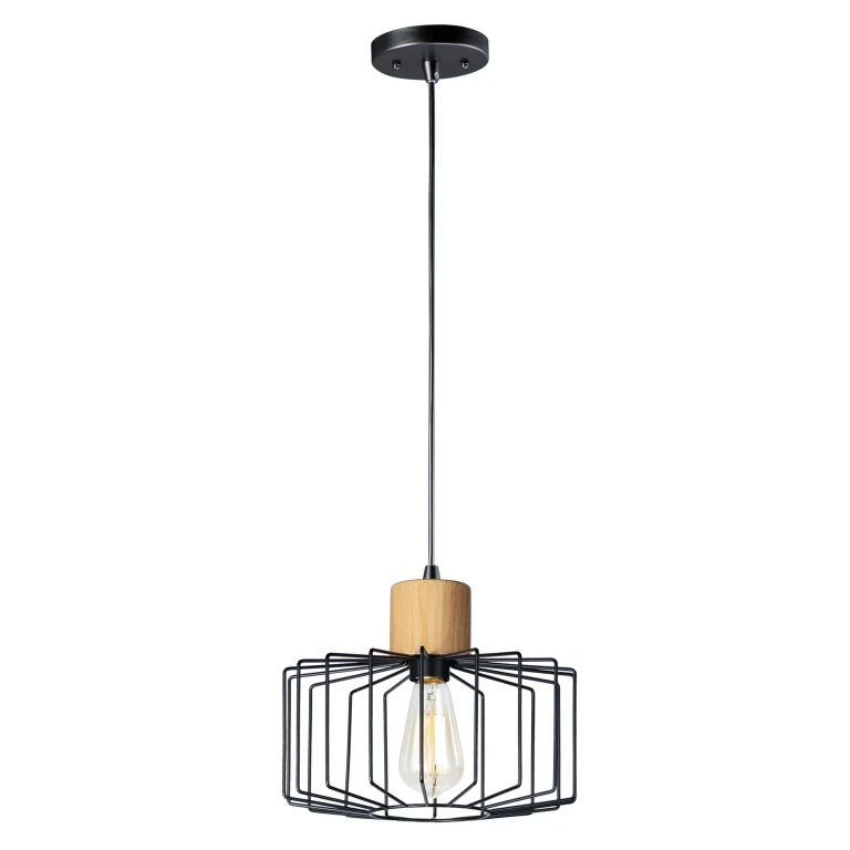 Bjorn 1-Light Mini Pendent in Black/Natural Wood