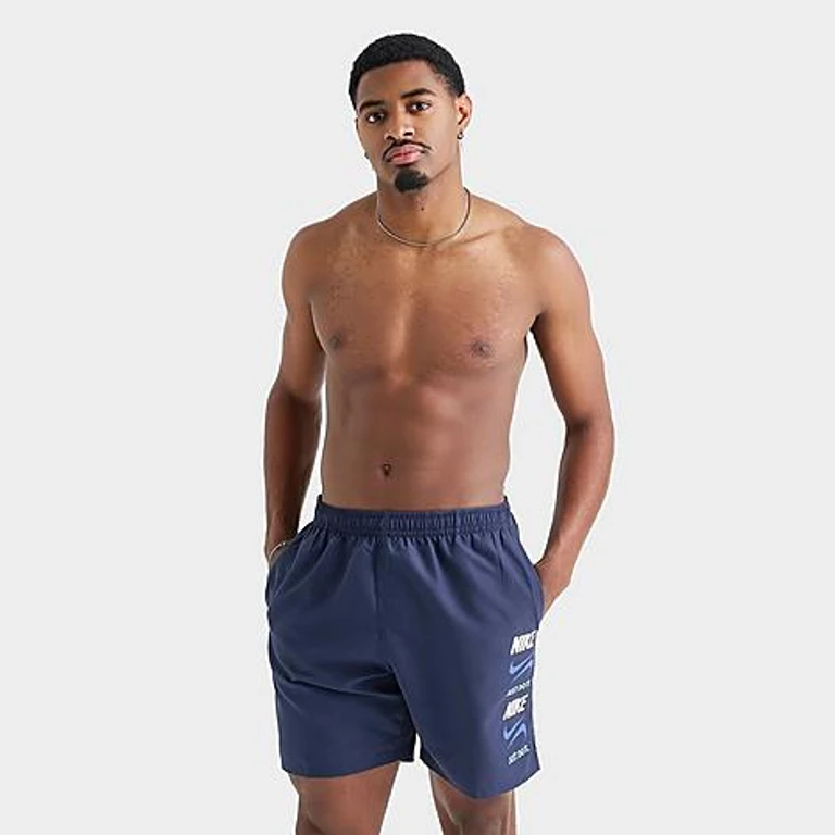 Nike Men's Swim Stack Logo Volley Shorts in Midnight Navy Size: Small