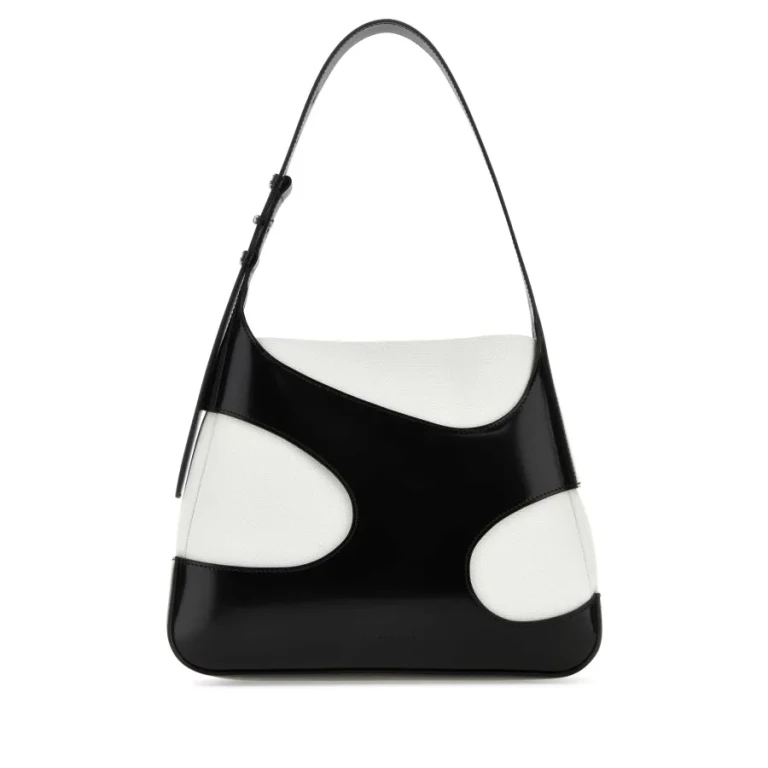 Two-tone Leather And Canvas Cut Out L Shoulder Bag