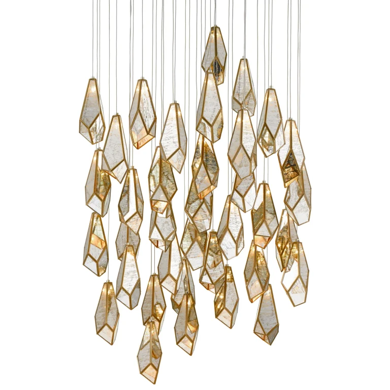 Raj Mirror Antique Brass 36 Light Pendant from the Glace Collection