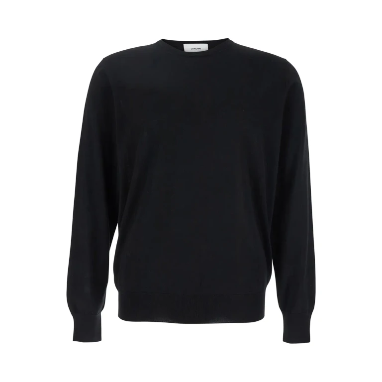 Lardini Black Round Neck Sweater With Long Sleeves In Wool And Silk Blend Man