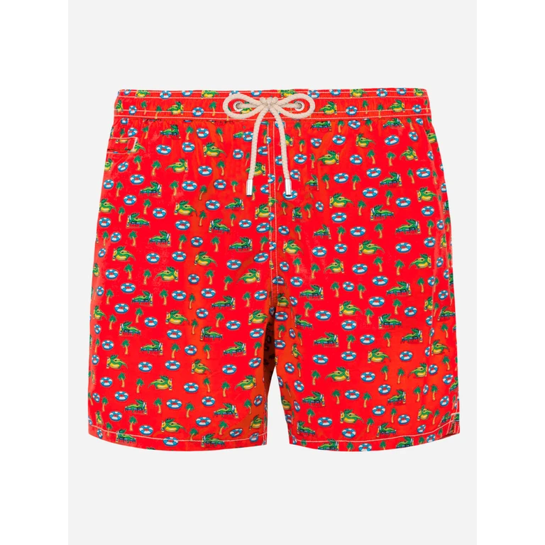 MC2 Saint Barth Lighting Micro Fantasy Red Crocodile Print Swim Shorts