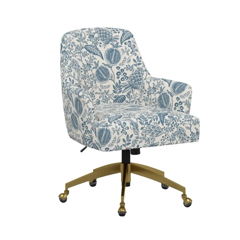 Rifle Paper Co Yvette Pomegranate Blue Office Chair with Gold Base