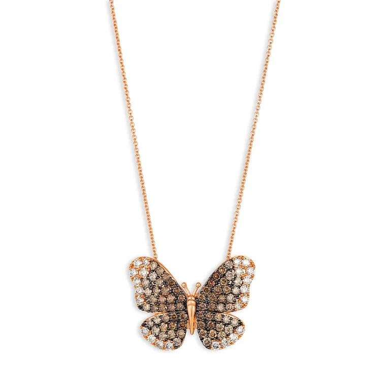 Diamond Ombre Butterfly Pendant Necklace in 14K Rose Gold, 1.82 tcw
