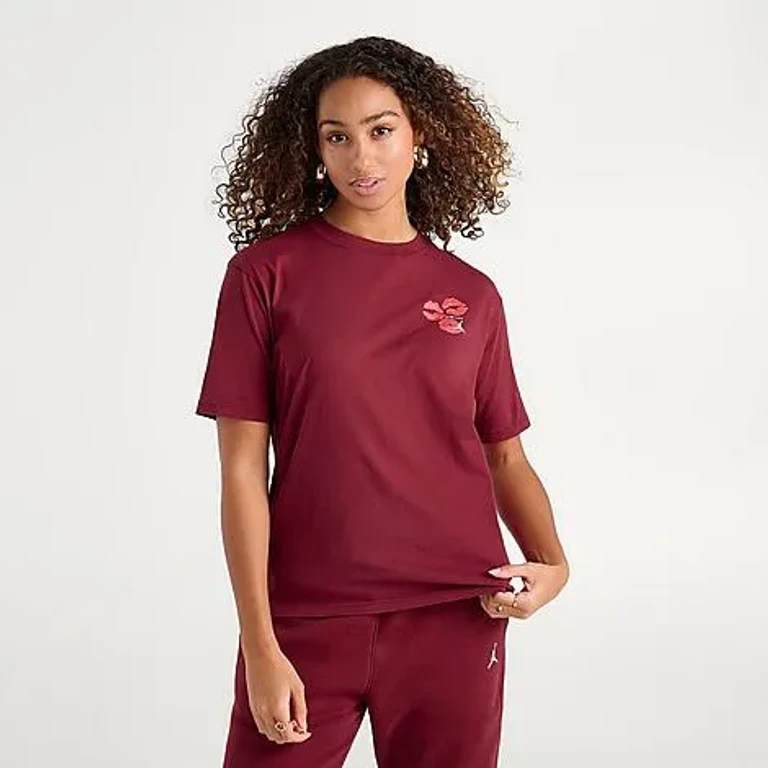 Nike Women's Jordan Flight Kiss Graphic T-Shirt in Team Red/White Size: XS