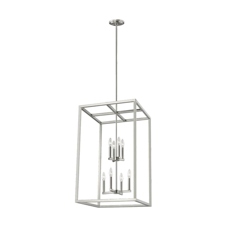 Brushed Nickel Eight Light Hall Foyer Pendant from the Moffet Street Collection
