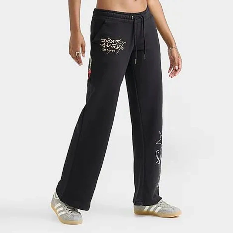 Ed Hardy Women's Heart Snake Fleece Jogger Pants in Black Size: Small