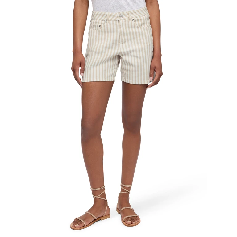 Mc2 Saint Barth Ann Denim Bermuda With Beige Striped Print White Short Pant - Women
