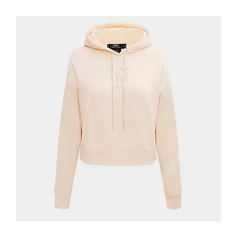 Pro Standard Women's New York Mets MLB Neutral Fleece Cropped Pullover Hoodie in Eggshell Size: XS