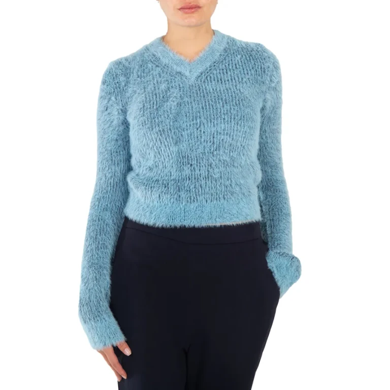 Stella McCartney Ladies Blue Brushed-Effect Ribbed-Knit Jumper
