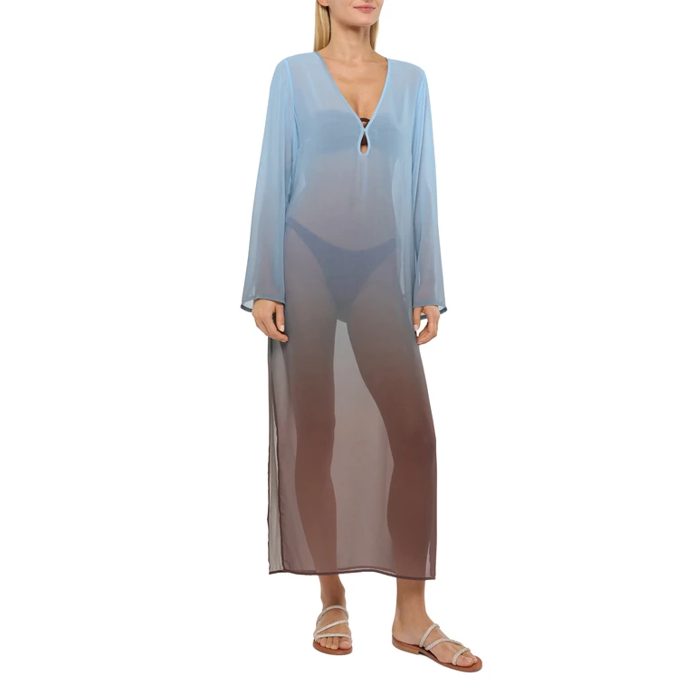 Mc2 Saint Barth Agatha Georgette Maxi Dress Blue Overalls - Women