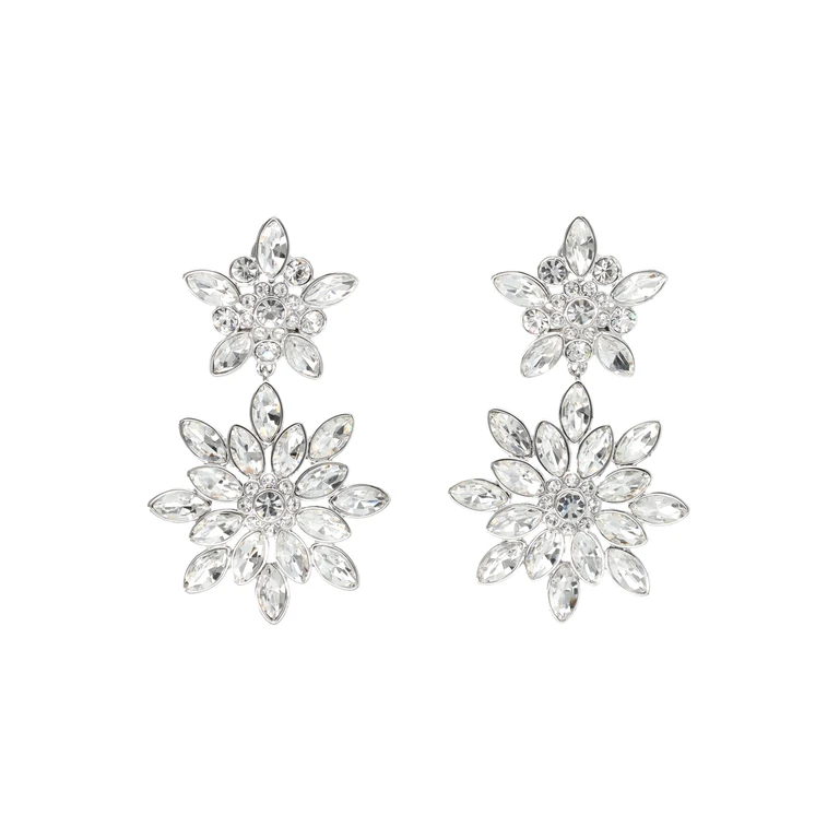 Self-Portrait Crystal tiered earrings Silver Hypoallergenic Plated Brass - Women