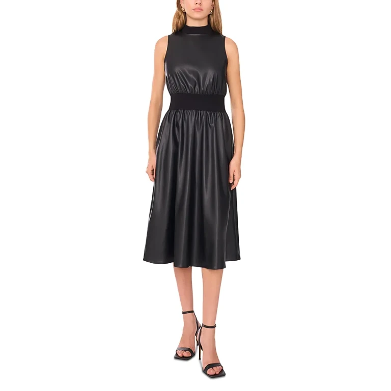 1.state Faux Leather Combo Midi Dress