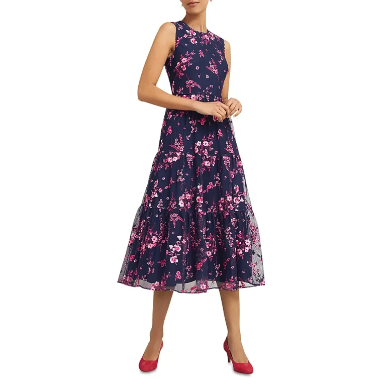 Hobbs London Bethany Floral Embroidered Midi Dress