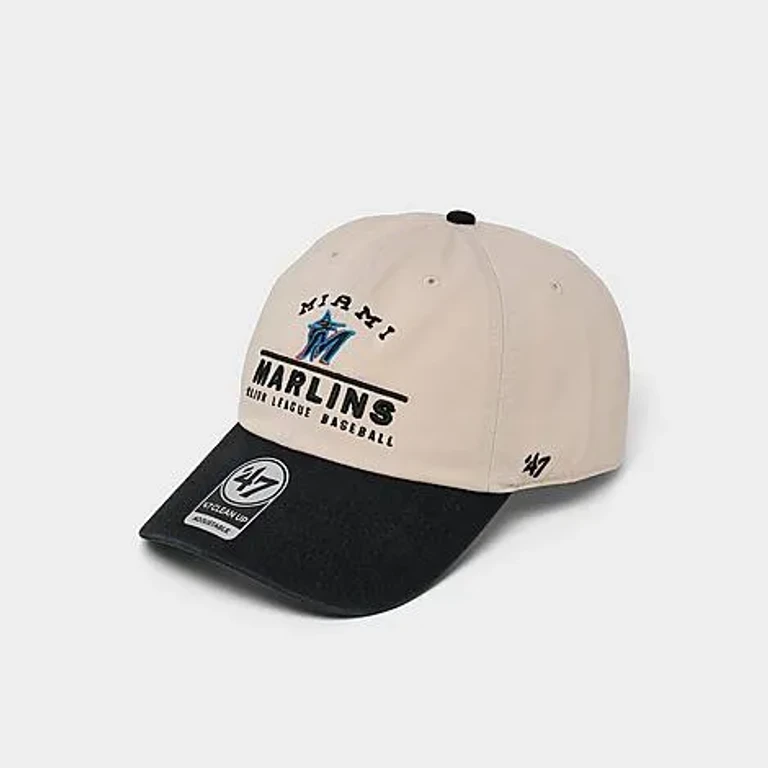 47 Brand '47 Miami Marlins MLB Windham Clean Up Strapback Hat in Natural/Black