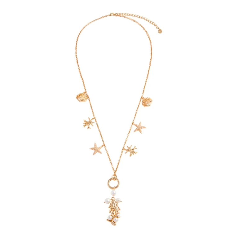 self-portrait Necklace gold Coral Charm With Coral Charm In Metallic For Women