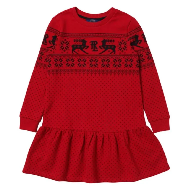 Polo Ralph Lauren Girls Deer-Print Long Sleeve Dress