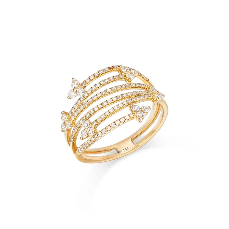 Diamond Multirow Arrow Ring in 14K Yellow Gold, 0.55 tcw