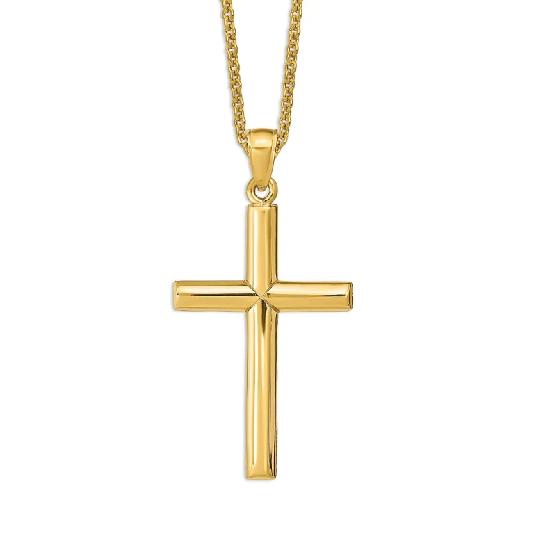 Men's Polished Cross Pendant Necklace in 14K Yellow Gold, 20