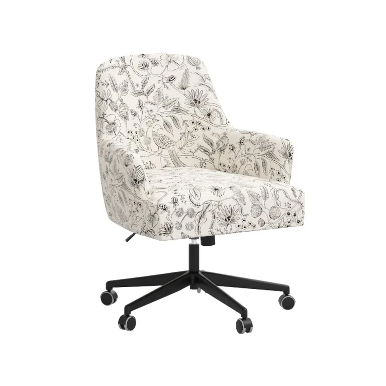Rifle Paper Co Yvette Aviary Black and Cream Office Chair with Black Base