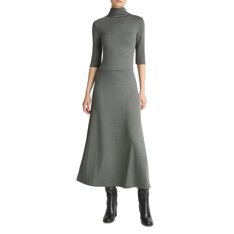 Vince Elbow Sleeve Turtleneck Dress
