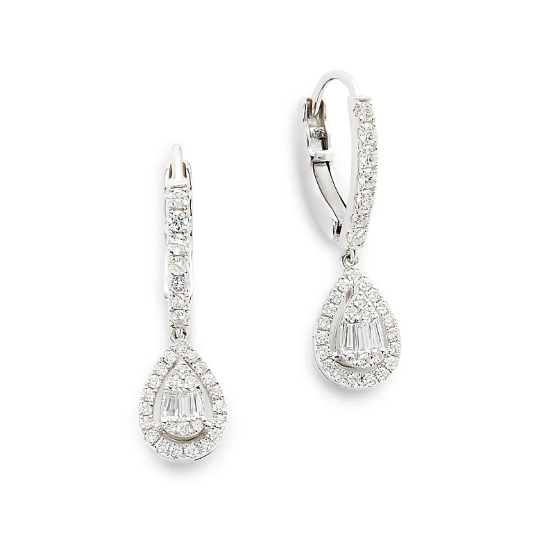 Diamond Drop Earrings in 14K White Gold, 0.60 tcw
