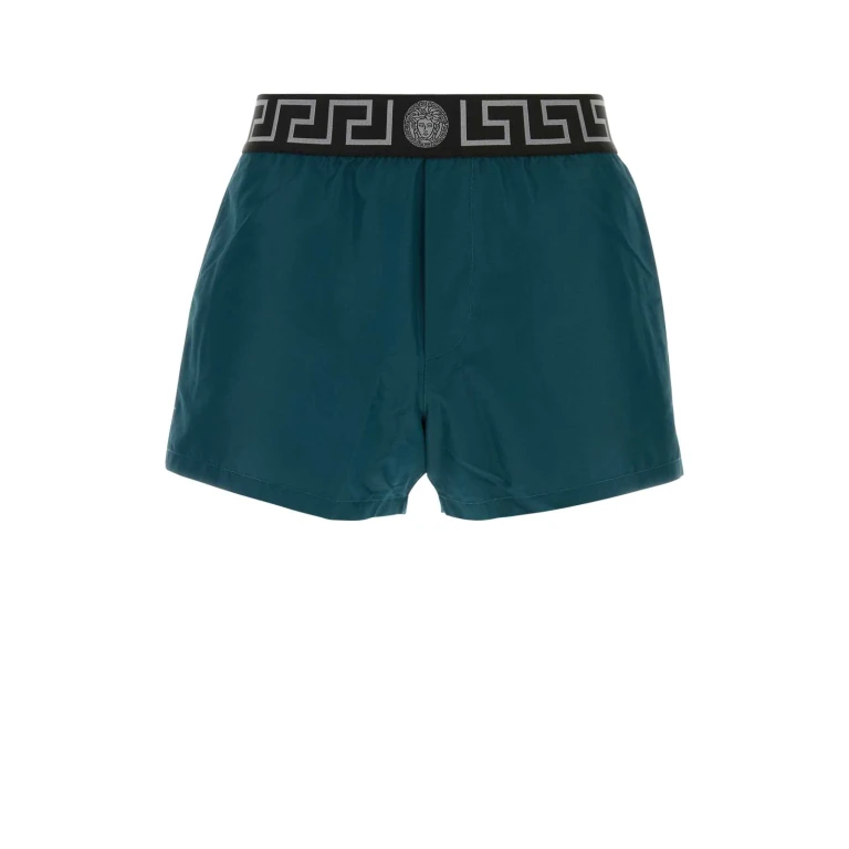 Versace Green Swim Shorts With Elasticated Waist And Greca Motif In Tech Fabric Men