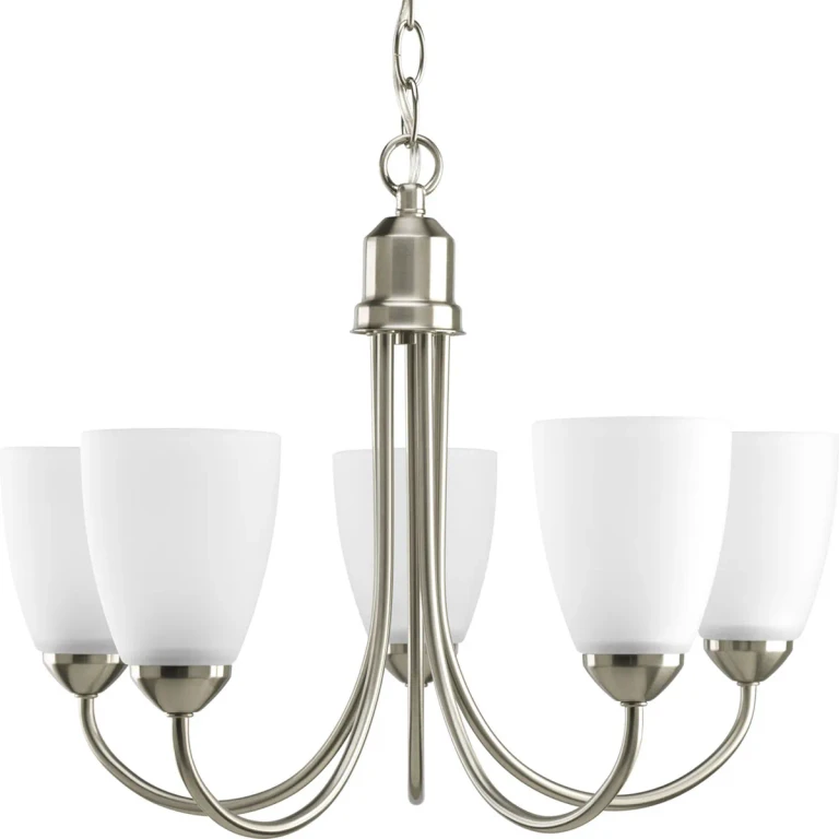 Brushed Nickel Five Light Chandelier from the Gather Collection