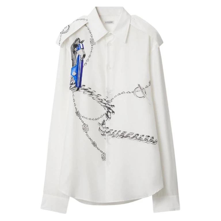 Burberry Knight Hardware Print Silk Shirt