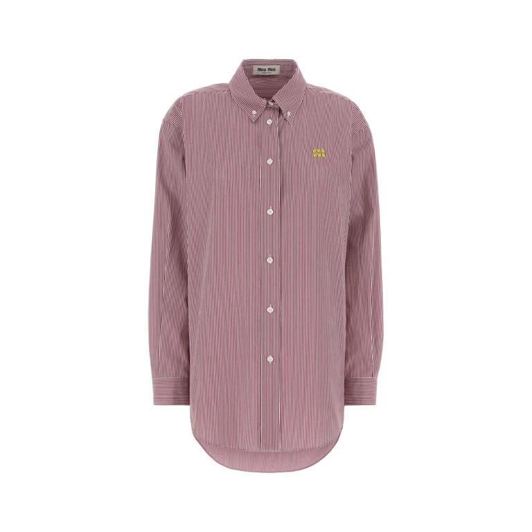 Miu Miu Embroidered Poplin Oversize Shirt Biancorosso Exterior: Cotton Camicie - Women