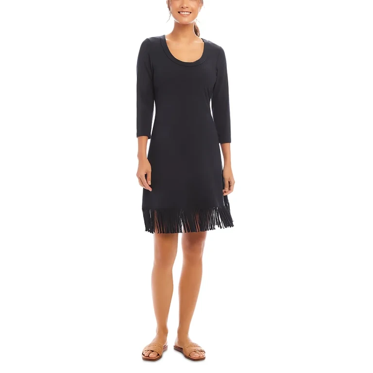 Karen Kane Three Quarter Sleeve Fringe Hem Dress