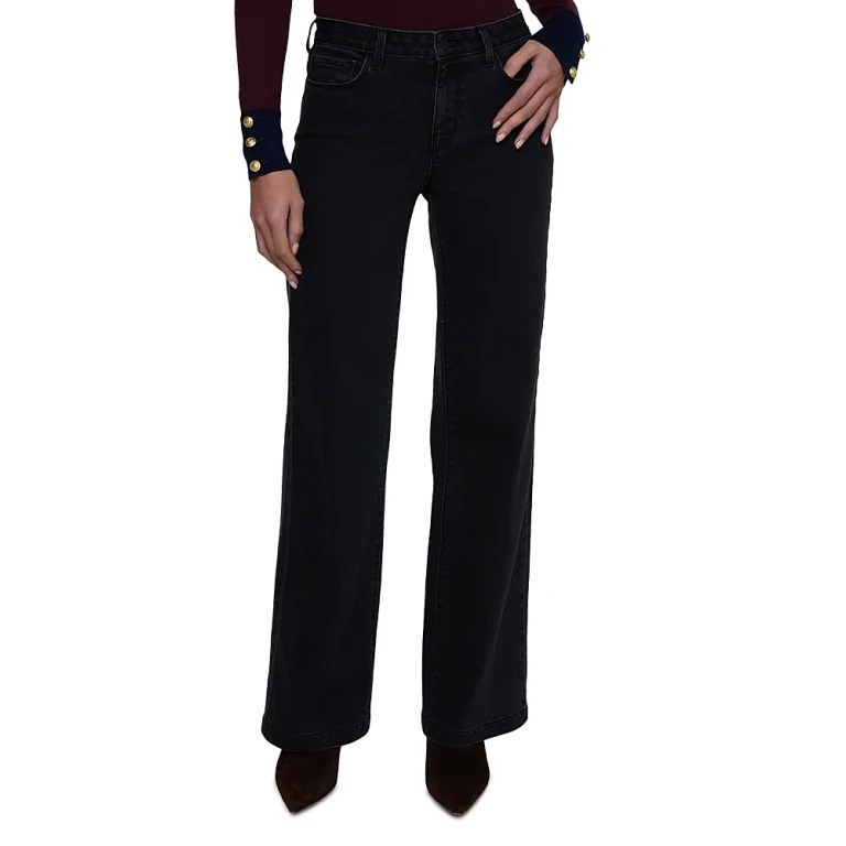 L'Agence Scottie High Rise Wide Leg Jeans in Washed Black