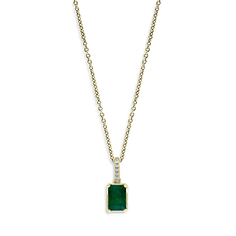 Emerald & Diamond Pendant Necklace in 14K Yellow Gold, 18