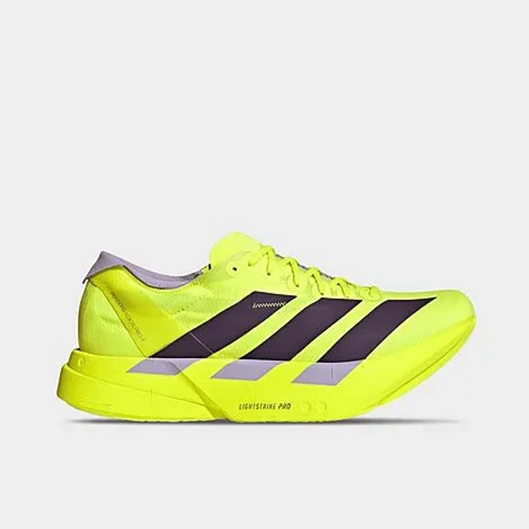 adidas Men's Adios Pro 4 Running Shoes in Solar Yellow/Aurora Plum/Powder Plum Size: 8.0