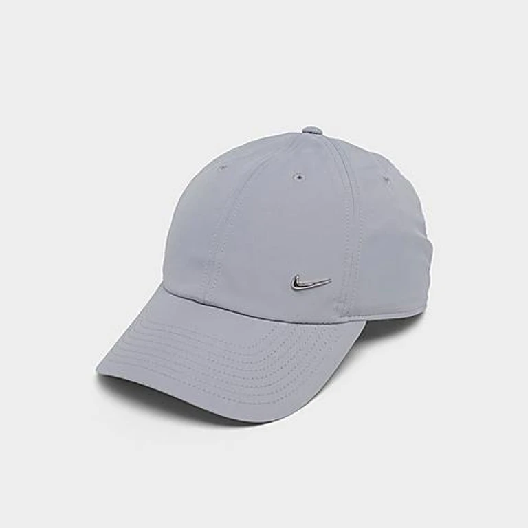 Nike Dri-FIT Club Unstructured Metal Swoosh Strapback Hat in Light Smoke Grey/Metallic Silver Size: L-XL
