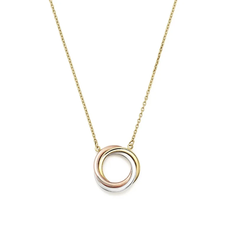 14K Rose, Yellow and White Gold Ring Pendant Necklace, 18
