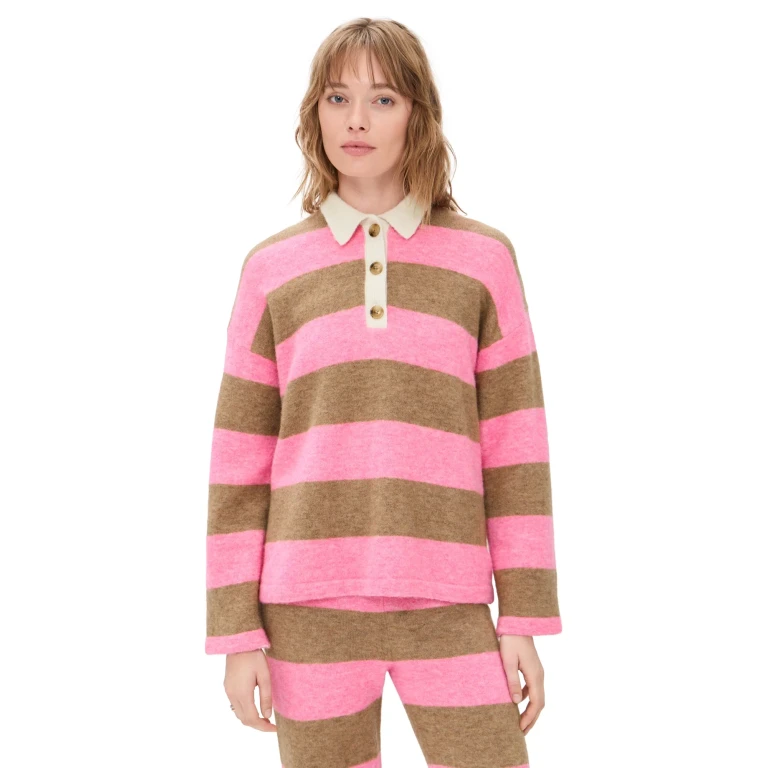 Faherty Apres Alpaca Wool Blend Polo Pink Spritz M