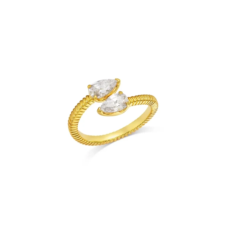 Certified Lab Grown Diamond Pear Bypass Ring in 14K Yellow Gold, 1.0 tcw