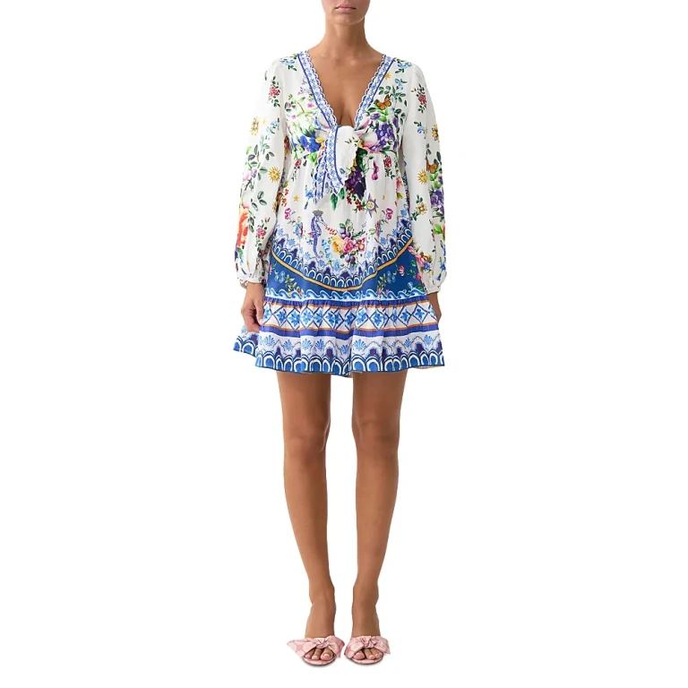 Camilla Tie Front Blouson Sleeve Mini Dress