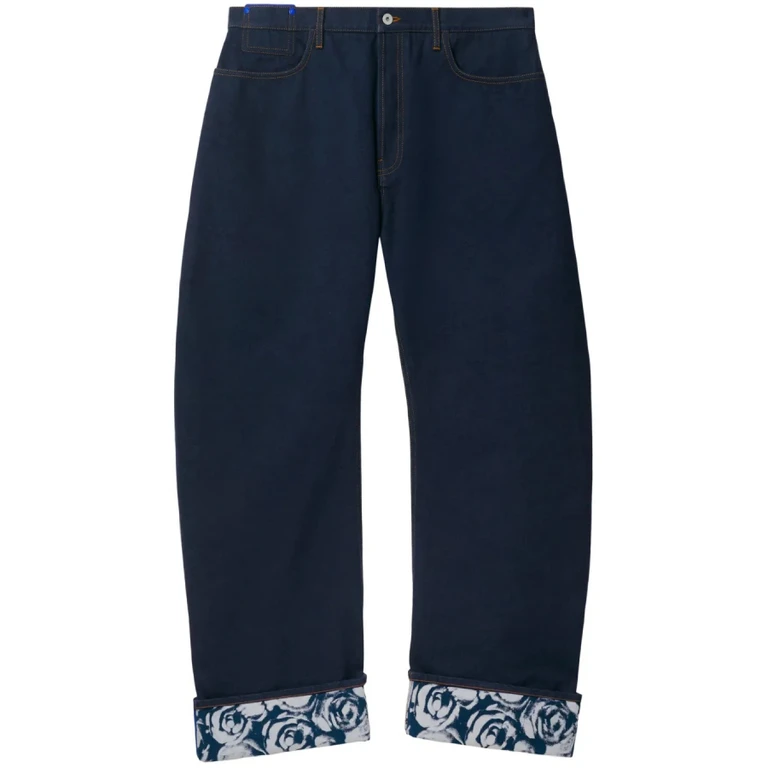 Burberry Logo Patch Cotton Wide Leg Cotton Jeans