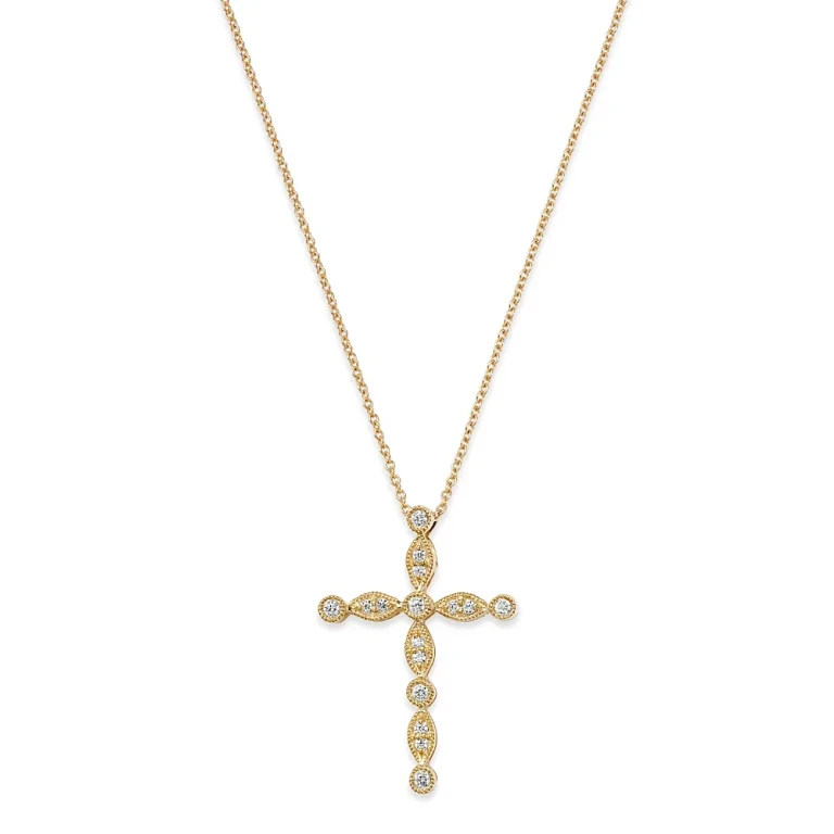 Diamond Cross Pendant Necklace in 14K Yellow Gold, 0.10 tcw
