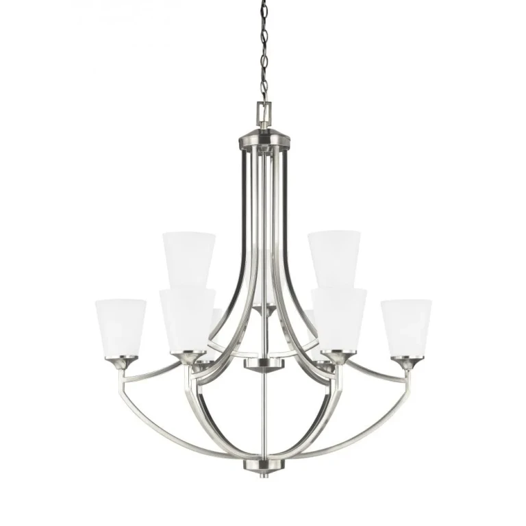 Brushed Nickel Nine Light Chandelier from the Hanford Collection